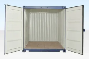 clean corrugated steel interior of 10ft High Cube Shipping Container Navy Blue